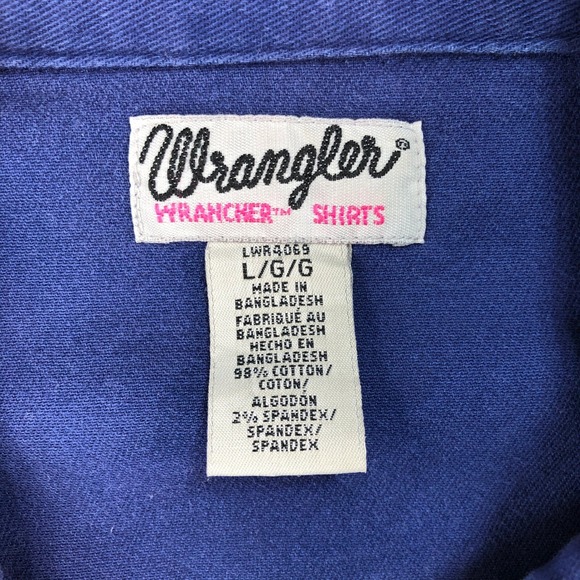 Wrangler Wrancher Western Shirt Denim Rancher‎ Long Sleeve Blue Pearl Snap Large - Picture 5 of 9
